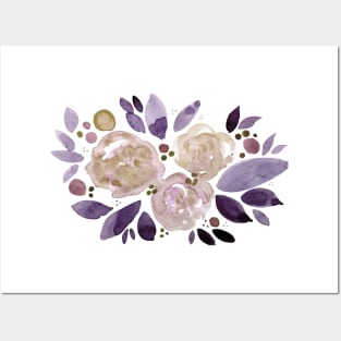 Watercolor flower bouquet - purple and beige Posters and Art